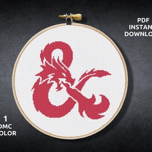 Dungeons and Dragons Cross Stitch Pattern, D20 Dice Cross Stitch PDF, Gamer Cross Stitch, Embroidery, Counted Cross Stitch PDF, Dragon, DIY