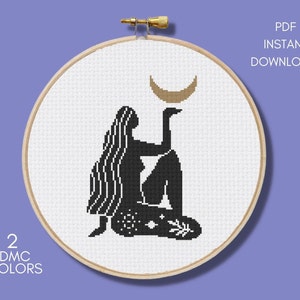 Mystic Cross Stitch Pattern, Modern Cross Stitch, Embroidery, Digital Download PDF, Zodiac Cross Stitch Chart, Witchy Cross Stitch PDF, Moon