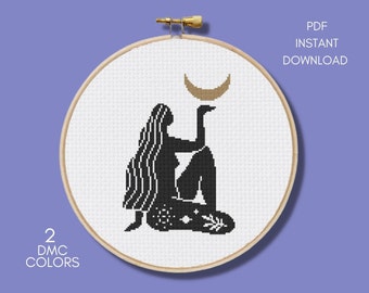 Mystic Woman Moon Cross Stitch Pattern