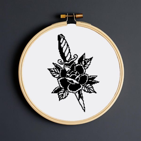 Dagger Rose Tattoo Cross Stitch Pattern