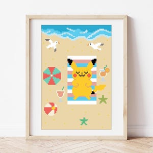 Summer Pokemon Cross Stitch Pattern, Cartoon Cross Stitch Chart, Video Game Cross Stitch, Digital Download PDF, Modern Cross Stitch P203