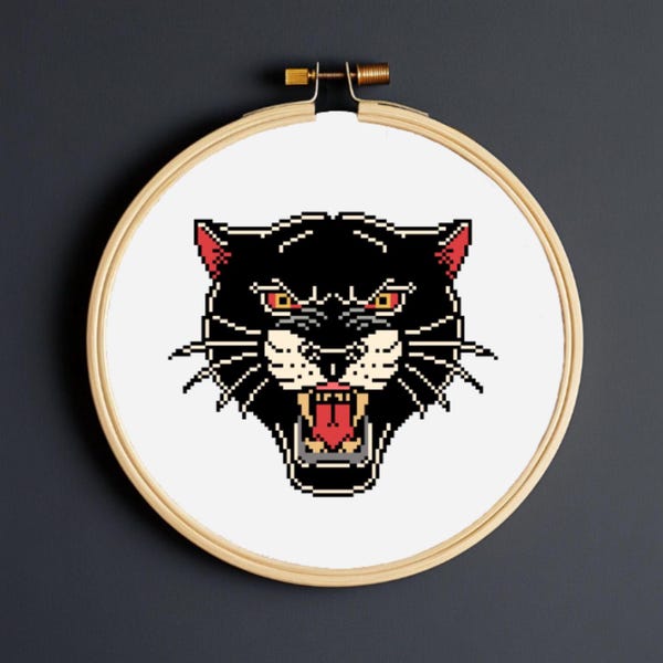 Black Panther Tattoo Cross Stitch Pattern