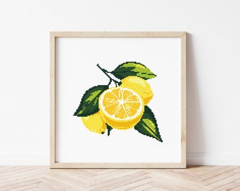 Lemons Cross Stitch Pattern: Summer Fruit Embroidery DIY (Digital Download PDF)