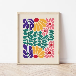 Summer Flowers Cross stitch Pattern, Groovy Cross Stitch, Modern Cross Stitch, Counted Cross Stitch Chart, Nursery Cross Stitch PDF, DIY