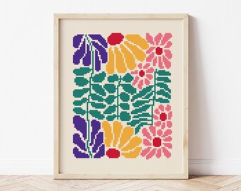 Groovy Flowers Cross Stitch Pattern, Modern Floral Embroidery DIY (Digital Download PDF)