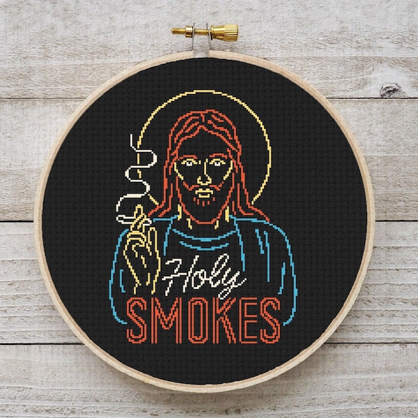 Holy Smokes Cross Stitch Pattern, Funny Cross Stitch Chart, Snarky Cross Stitch PDF, Digital Download PDF, Embroidery, Counted Cross Stitch