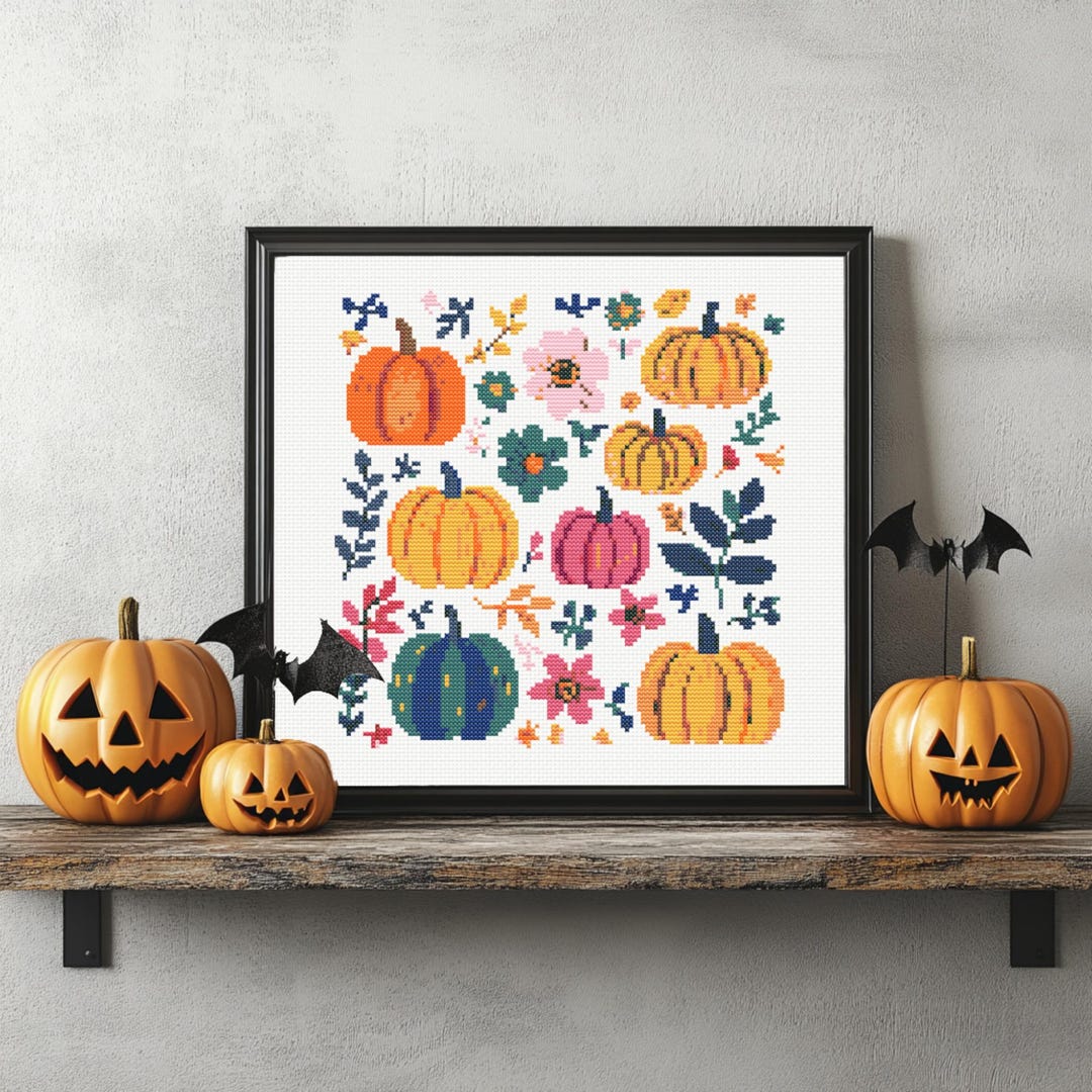 Pumpkin Harvest Cross Stitch Pattern: Autumn Halloween Embroidery DIY ...