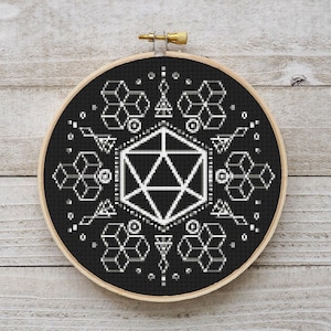D20 Dice Cross Stitch Pattern, Dungeons and Dragons Cross Stitch PDF, Game Cross Stitch, Embroidery, Counted Cross Stitch, Dragon, DIY