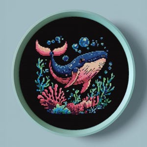 Whale Cross Stitch Pattern, Sea Cross Stitch, Whimsical Cross Stitch Chart, Digital Download PDF, Embroidery DIY, Modern Cross Stitch P173