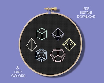 Pastel Dice Cross Stitch Pattern, DnD D20 Dungeons and Dragons Embroidery (Digital Download PDF)