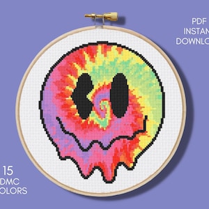 Groovy Cross Stitch Pattern, Funny Cross Stitch Chart, Hippie Cross Stitch PDF, Digital Download PDF, Embroidery, Counted Cross Stitch Chart