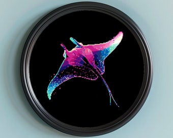 Enchanted Manta Ray Cross Stitch Pattern - Glowing Ocean
