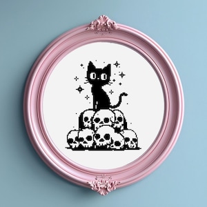 Black Cat Cross Stitch Pattern, Embroidery, Halloween Cross Stitch, Skull  Cross Stitch PDF, Digital Download PDF, Modern Cross Stitch, P74