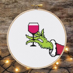 Grinch Drink Cross Stitch Pattern, Christmas Cross Stitch Chart, Funny Cross Stitch, Digital Download PDF, Embroidery, Counted Cross Stitch