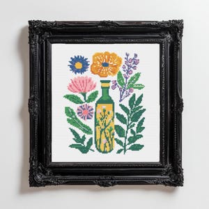 Botanisch kruissteekpatroon, bloemen kruissteek, wilde bloemen kruissteekkaart, pdf direct downloaden, moderne kruissteek, P101