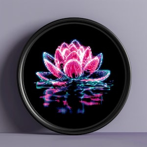 Neon Lotus Cross Stitch Pattern Floral Embroidery DIY Chart (Digital Download PDF) P185
