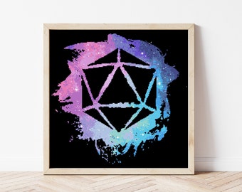 Dungeons and Dragons Cross Stitch Pattern, Fantasy Galaxy Dice Embroidery (Digital Download PDF)