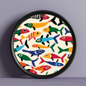 Abstract Fish Cross Stitch Pattern: Sea Sardine Embroidery DIY (digital ...