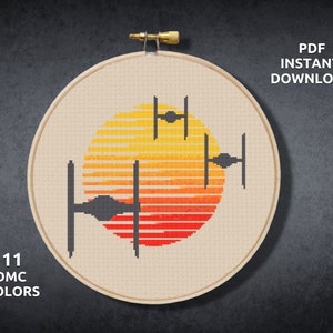 TIE Fighter Star Wars Cross Stitch Pattern, Spaceship Cross Stitch Chart, Sci-fi Cross Stitch PDF, Digital Download PDF Counted Cross Stitch