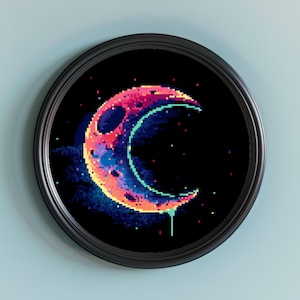 Groovy Moon Cross Stitch Pattern, Cute Cross Stitch, Stars Cross Stitch Chart, Instant Download PDF, Embroidery, Counted Cross Stitch PDF