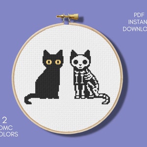 Black Cat Cross Stitch Pattern, Skull Wars Cross Stitch, Cute Cross Stitch Chart, Instant Download PDF, Embroidery, Counted Cross Stitch DIY