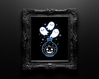 Geister in der Flasche Kreuzstich-Muster Halloween Gruselig Sticken DIY (Digitaler Download PDF)