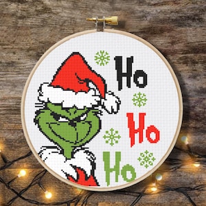 Grinch Cross Stitch Pattern, Christmas Cross Stitch Chart, Digital Download PDF, Santa Cross Stitch, Christmas Gift, Embroidery, Easy DIY
