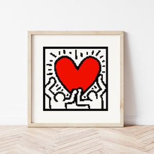 Heart Cross Stitch Pattern, Pop Art Cross Stitch, Modern Cross Stitch, Comics Cross Stitch, Digital PDF, Kids Room Embroidery,