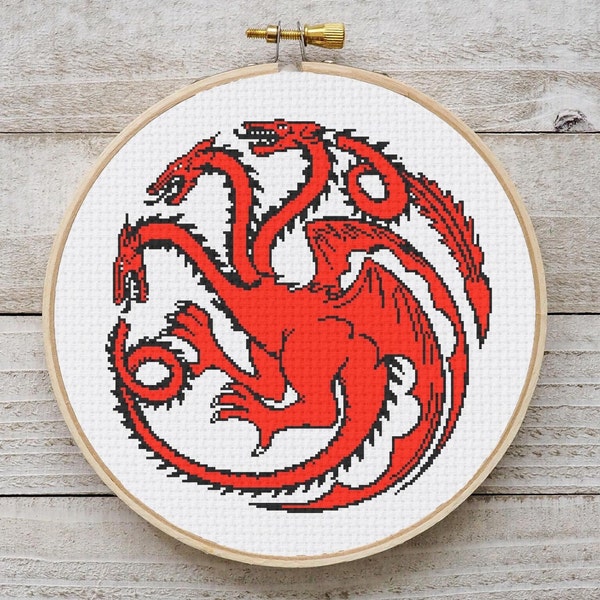 House Targaryen Cross Stitch Pattern, Game of Thrones Cross Stitch PDF, Dragon Cross Stitch,Embroidery, Counted Cross Stitch, Daenerys, DIY