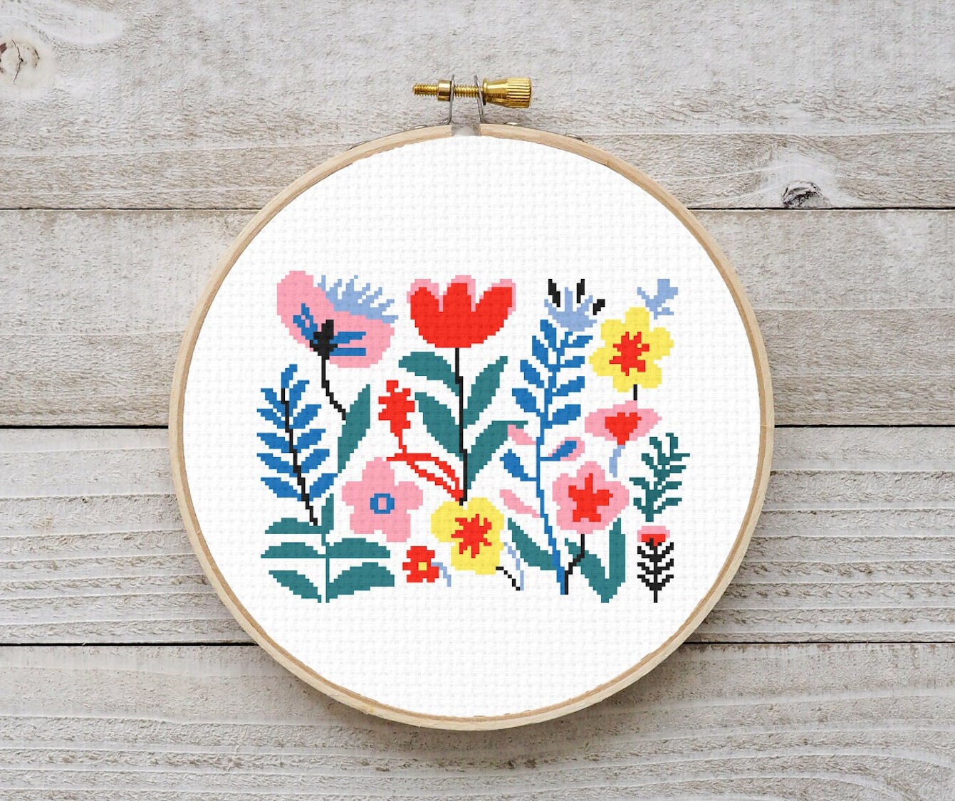 Nordic Floral Cross Stitch Pattern: Beginner Embroidery (digital