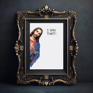Sneaky Jesus Cross Stitch Pattern, Subversive Cross Stitch Chart, Snarky Cross Stitch, Digital Download PDF, Embroidery Counted Cross Stitch