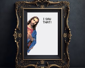 Patrón de punto de cruz de Jesús astuto, meme sarcástico y subversivo
