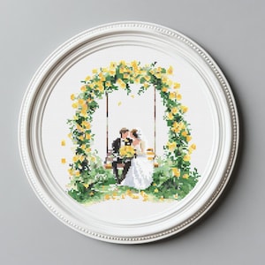 Wedding Swing Cross Stitch Pattern: Mr & Mrs Marirage Embroidery (Digital Download PDF) P188