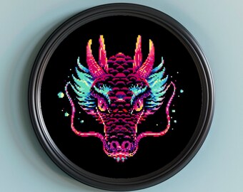 魔法のドラゴンのクロスステッチパターン：ファンタジー刺繍DIY（デジタルダウンロードPDF）