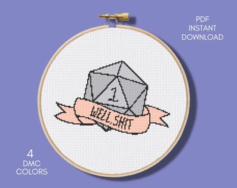 D20 Dice Cross Stitch Pattern - Dungeons and Dragons Fantasy Gamer Gift
