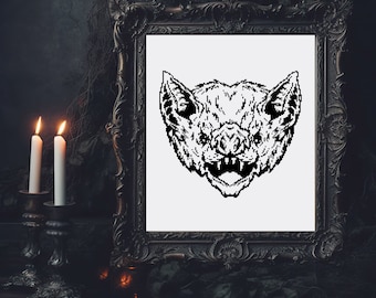 Patrón de punto de cruz de murciélago vampiro, bordado gótico aterrador (PDF)
