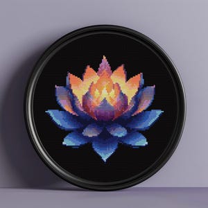 Gloeiend lotus-kruissteekpatroon, zen-kruissteek, bloemen kruissteekkaart, digitale download pdf, moderne kruissteek DIY cadeau P191