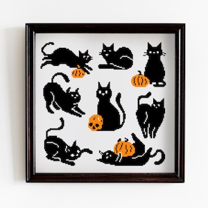 Halloween Cats Cross Stitch Pattern, Embroidery, Halloween Cross Stitch, Pumpkin Cross Stitch PDF, Digital Download PDF,Counted Cross Stitch