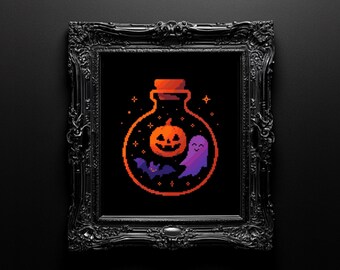 Flaschengeister Kreuzstichmuster: Halloween Pixel Art (Digitaler Download PDF) P228