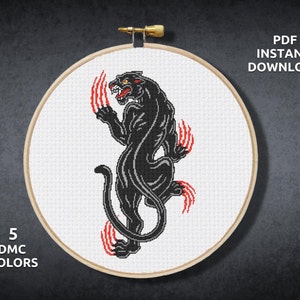 Black Panther Cross Stitch Pattern, Tattoo Cross Stitch, Scary Cross Stitch Chart, Instant Download PDF,Embroidery, Counted Cross Stitch PDF