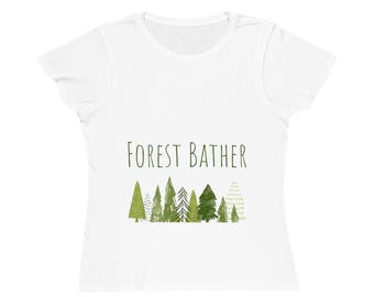 Camiseta de algodón orgánico con estampado de bañista en el bosque