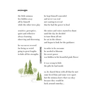 mimosa - PDF Download 8.5 by 11 Print - Nature Inspired Poetry by Leann Winters - Healing