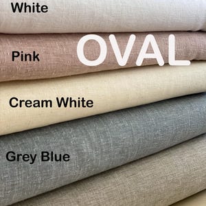 Oval Wrinkle-Free Linen Tablecloth: White, Cream, Brown, Pink, Grey, Custom Size Available, Restaurants, Easter, Housewarming