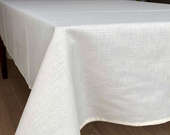 Large Linen Look Tablecloth, Custom Size Options Round, Rectangle, Square, Oval, Off White, Cream White, Beige, Napkins, Easy to Clean