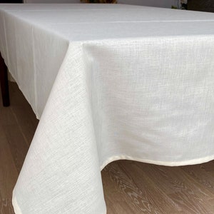 Large Linen Look Tablecloth, Custom Size Options Round, Rectangle, Square, Oval, Off White, Cream White, Beige, Napkins, Easy to Clean