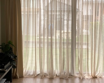 Modern&Premium Linen Sheer Curtain for Living Room.Cream Brown, White, Pleated, No Ironing Required, Wrinkle Free Tulle, Various Sizes