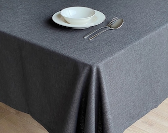 Mantel de lino negro: tamaño personalizado, redondo, cuadrado, ovalado o rectangular