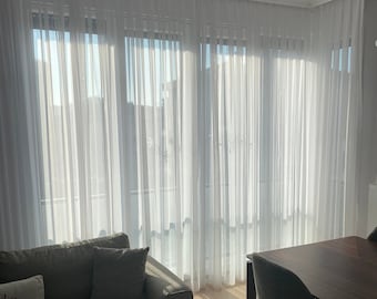 Premium Sheer Curtain for Living Room. Customizable, Pleated, Plain, Easy to Clean, No Ironing Required & Wrinkle Free Tulle, Various Sizes