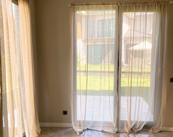 Linen Sheer Curtain Panel: Beige Rod Pocket, Custom Length