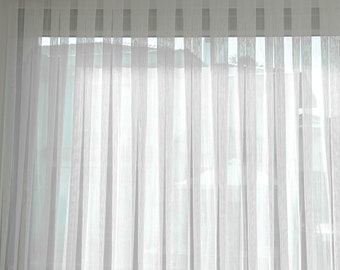 Cortina transparente color blanco hueso, tul plisado, poliéster lino, personalizable
